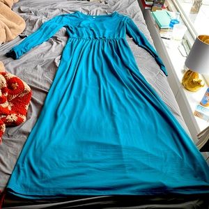 Teal cotton maxi dress long sleeve